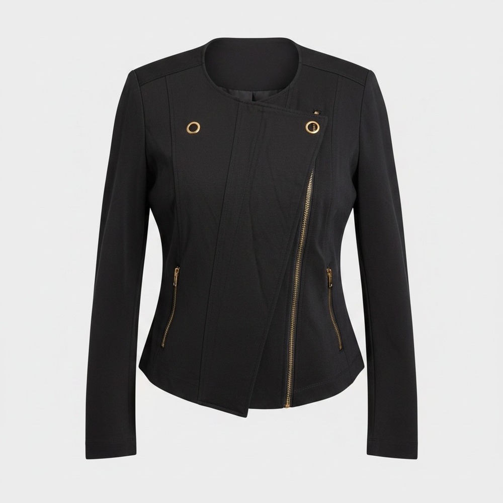 Cabi Black Asymmetrical Moto Jacket S Structured Zip Front Ponte Stretch Career